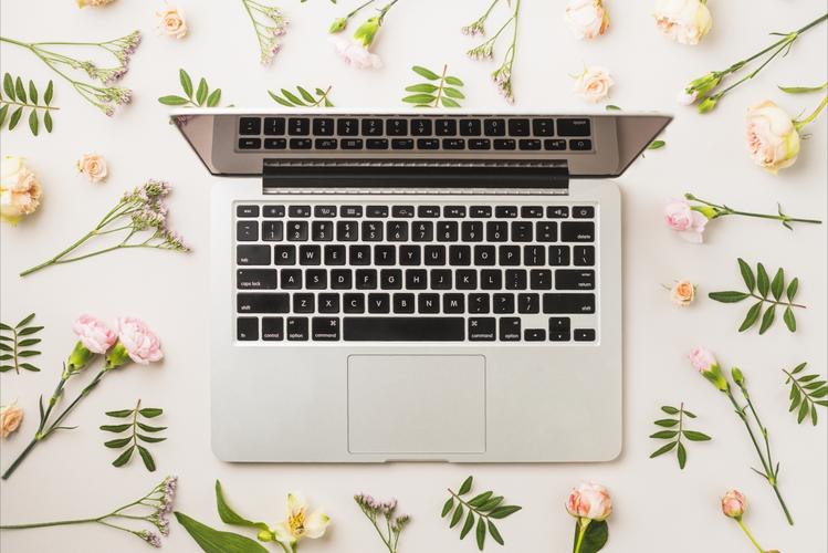 笔记本电脑 键盘 鲜花背景 高科技 6k图片